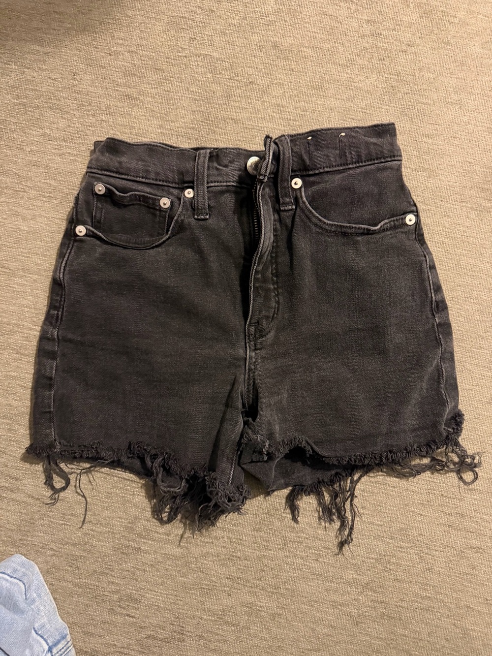 Madewell Black High-Waist Frayed Denim Shorts